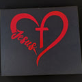 "Jesus" Heart & Cross Car Decal – Red