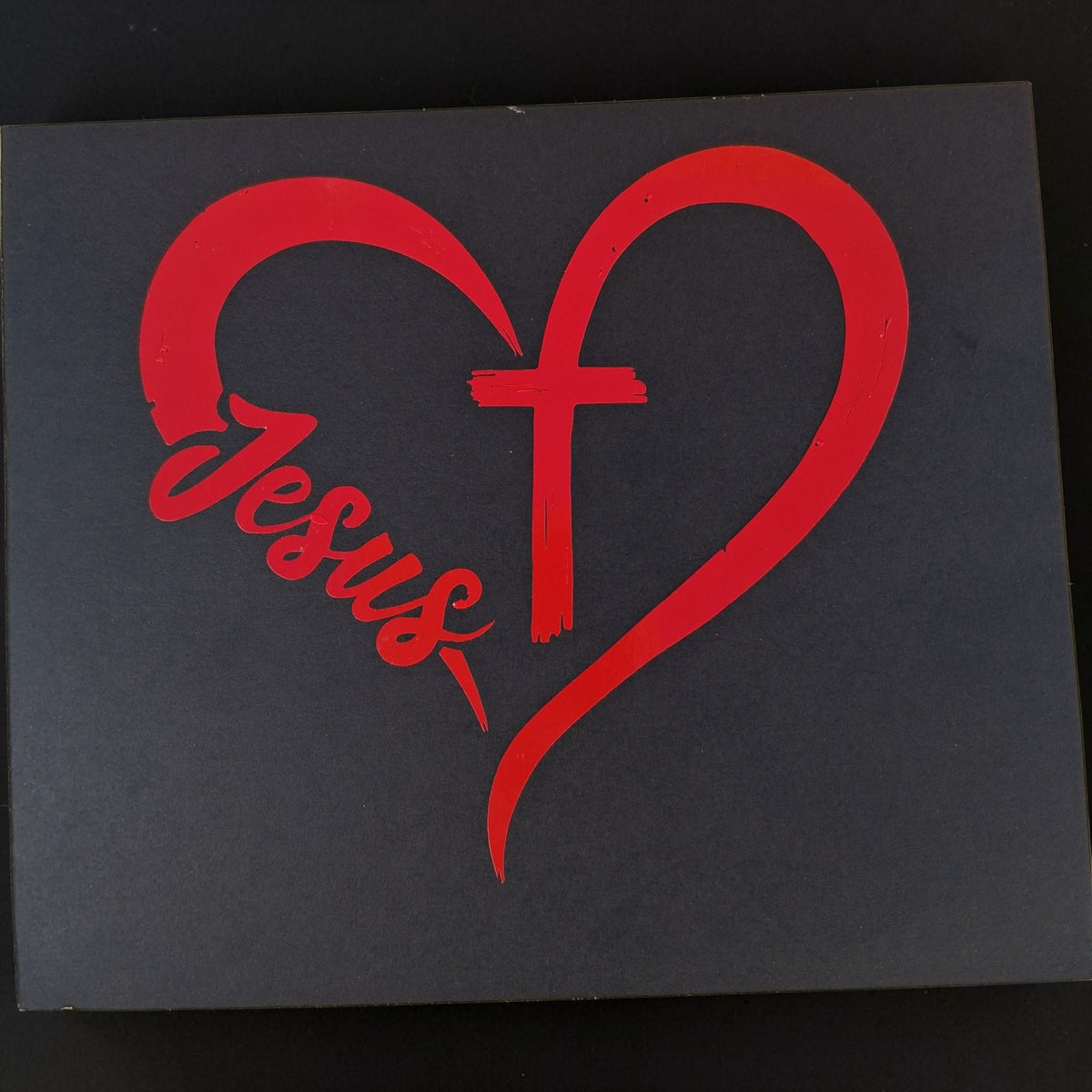 "Jesus" Heart & Cross Car Decal – Red